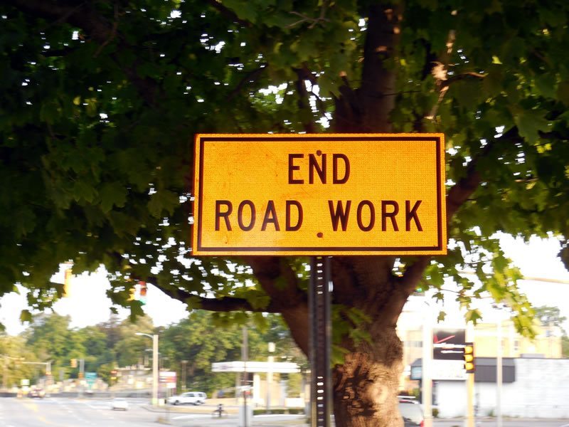End road work sign