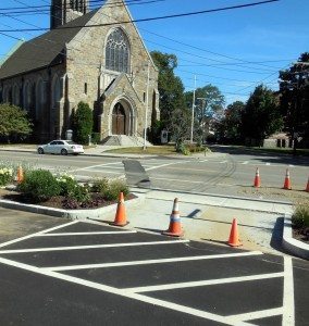 Traffic cones in main pedestrian access way to Coddington Hall <br />Quincy Quarry News Photo