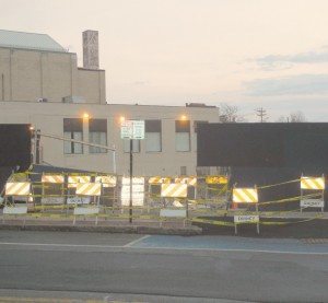 Sideways sidewalk accident scene - a Quincy Quarry News photo