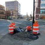 Stoplight  base in the streetA Quincy Quarry News photo