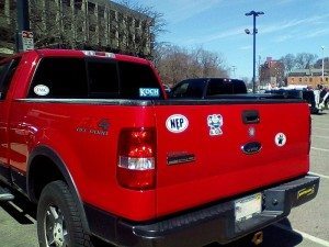 Koch supporter parking improperly?  A Quincy Quarry News photo