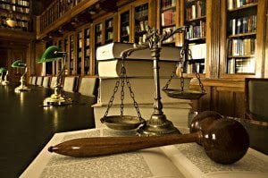 Symbol of law and justice in the library, law and justice concept