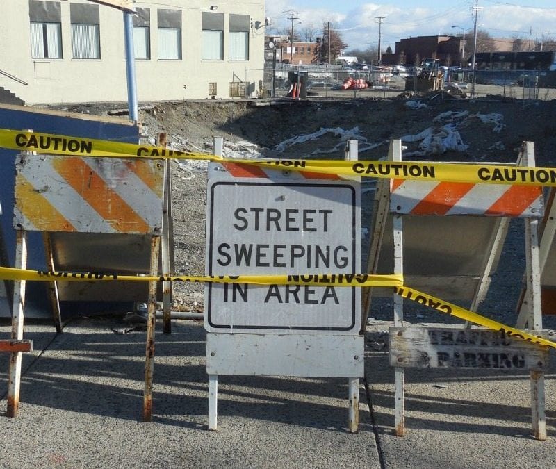 Quincy Center Sideways Sidewalk Hit and Run Clean-up