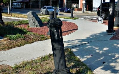 Quincy Center street light bollard knocked sideways from accident?