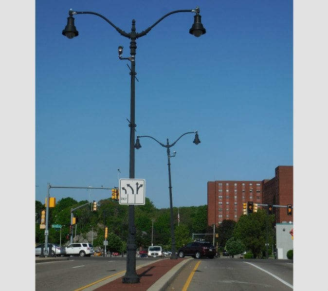 Quincy Center Streetlights Crooked