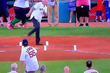 Errant first pitch nails photographer below the belt at Red Sox game