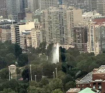 High Flying Water Geyser Erupts on Boston Common