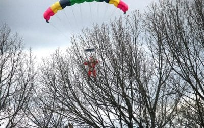 Given high winds, the Santa parachute jump planned for today at Pageant Field has been cancelled