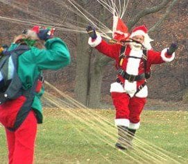 Skydiving Santa Flies Into Quincy!