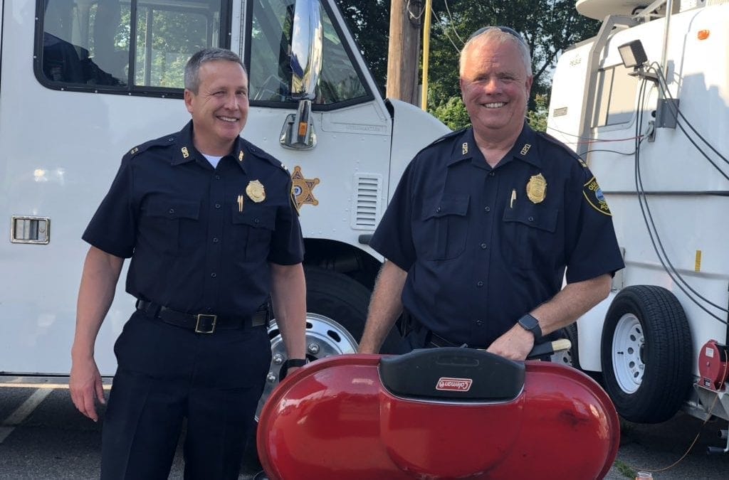 Quincy Police Captains Miller and Dougan manning the grill during Hough’s Neck Fourth of July fireworks display