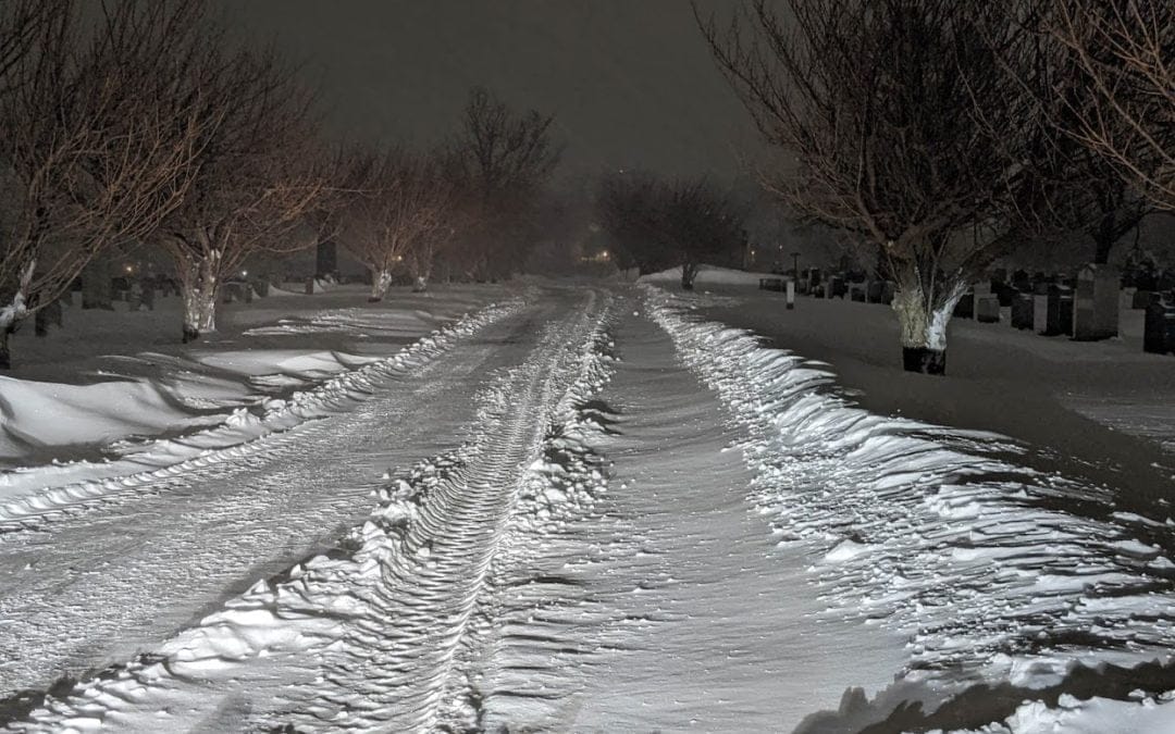 Quincy’s Mount Wollaston Cemetery plowed during Saturday’s bombogenesis blizzard