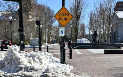 Quincy Center Snow Pile snow blocks disabled parking in parking scarce Quincy Center
