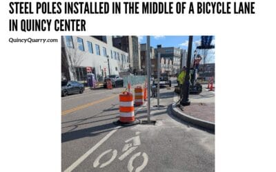 Steel Poles Installed In The Middle Of A Bicycle Lane In Quincy Center