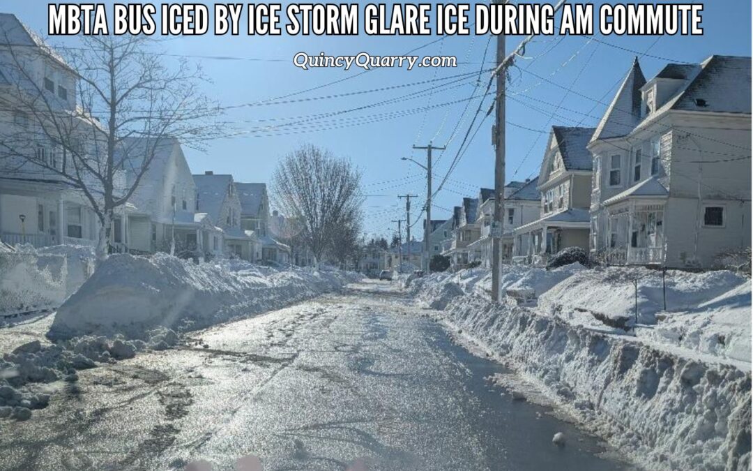 MBTA Bus Iced By Ice Storm Glare Ice During AM Commute